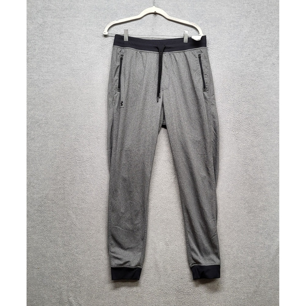 Under Armour Men Activewear Pants L Gray Jogger Coldgear Logo Zipper 29" Inseam